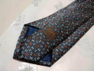 Corbata Hermès Gris y Naranja