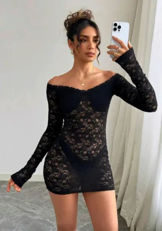 Vestido negro encaje fiesta/playa