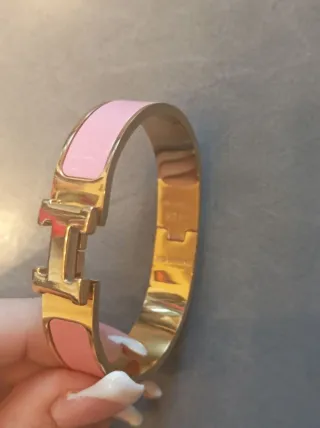 Pulsera H Rosa y Dorada Talla 17 Acero inoxidable