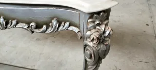 Mesa consola mármol y metal plateado