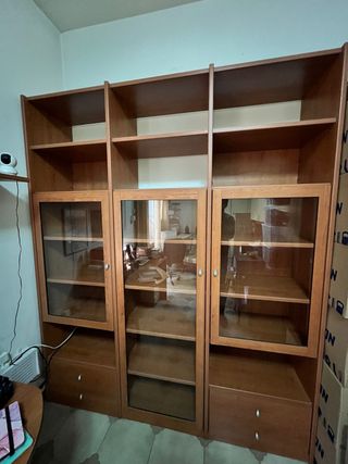 Libreria in legno con ante in vetro