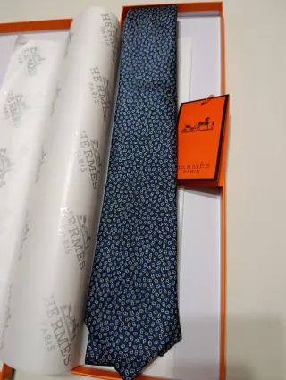 Corbata Hermès Azul con Estampado