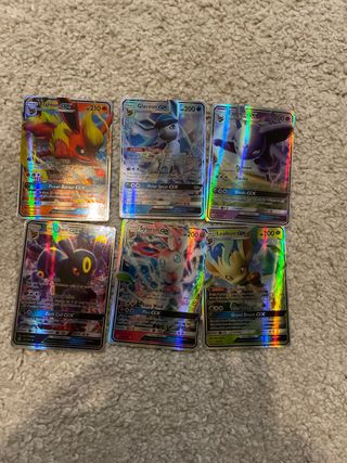 6 Cartas Pokémon GX Holo (Flareon, Glaceon, Espeon