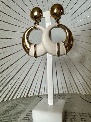 Orecchini clip vintage anni 80 oro e bianco