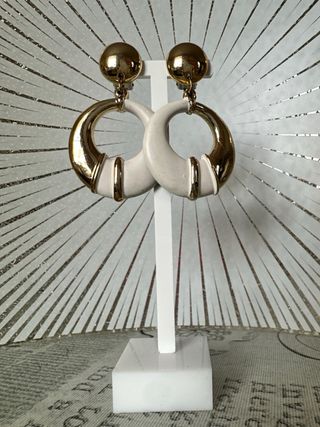 Orecchini clip vintage anni 80 oro e bianco