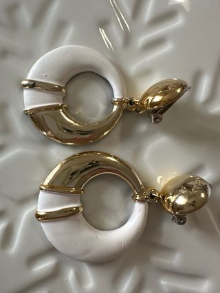 Orecchini clip vintage anni 80 oro e bianco
