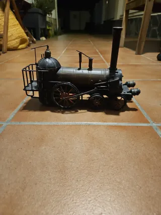 Máquina de tren vapor y remolque decorativa metal