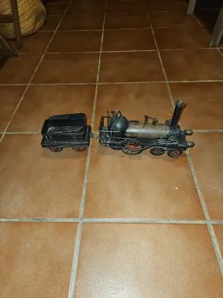 Máquina de tren vapor y remolque decorativa metal
