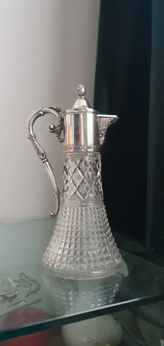 Caraffa vintage vetro e metallo argentato