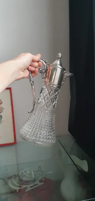 Caraffa vintage vetro e metallo argentato