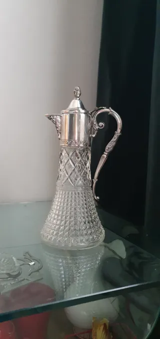Caraffa vintage vetro e metallo argentato
