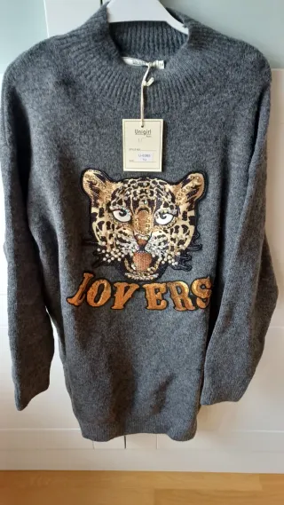 Sudadera Unigirl Gris con Leopardo y Lentejuelas T