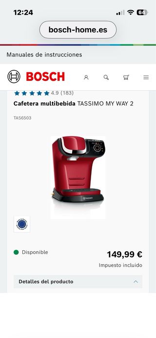 Cafetera Bosch Tassimo My Way 2 Roja