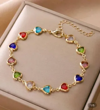 Pulsera Corazones Multicolor Baño Oro o plata.