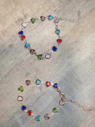 Pulsera Corazones Multicolor Baño Oro o plata.