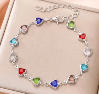 Pulsera Corazones Multicolor Baño Oro o plata.