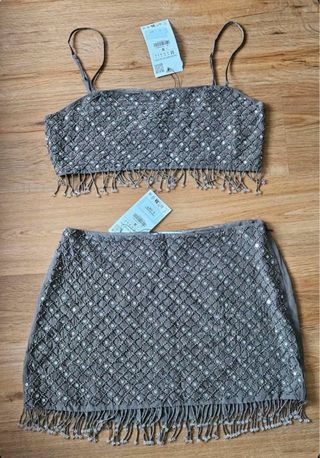 Conjunto top y falda abalorios