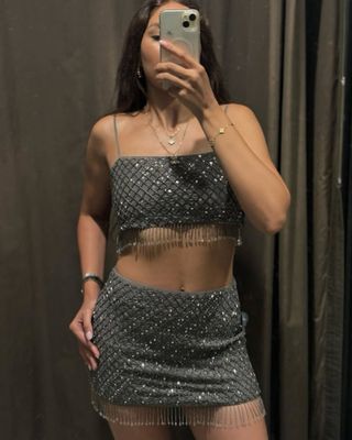 Conjunto top y falda abalorios