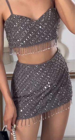 Conjunto top y falda abalorios