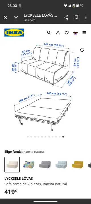 Sofá Cama IKEA LYCKSELE LÖVÅS Beige