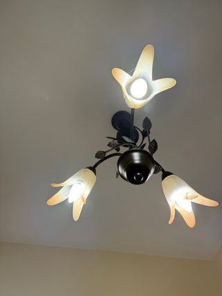 3 Lámparas iguales de forja con tulipas cristal