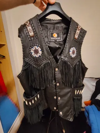 Chaleco de cuero Real de ante, con flecos