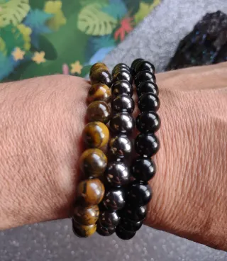 Lote 3 Pulseras: Hematita, Ónix, Ojo de Tigre