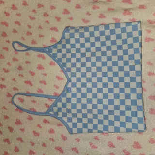 Top estivo a quadri blu e bianchi