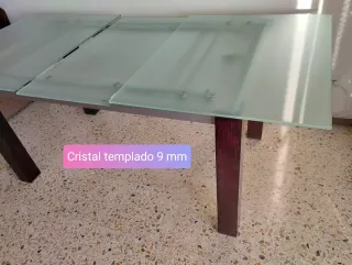 Mesa comedor cristal templado y madera