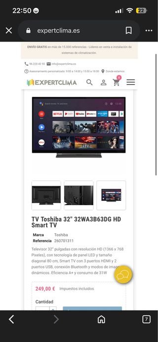 Televisión Toshiba 32 pulgada