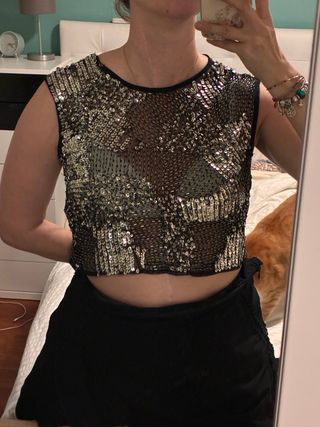 Top lentejuelas negro y plateado