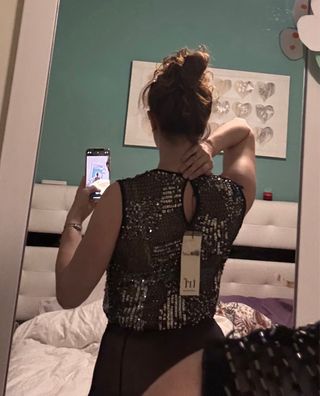 Top lentejuelas negro y plateado