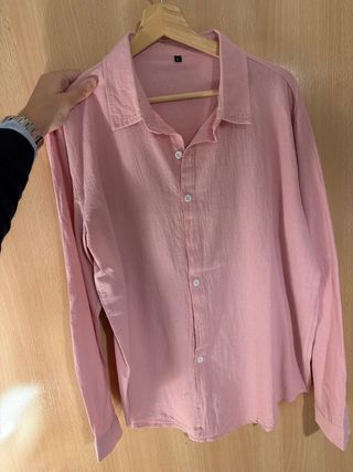 Camisa mezcla lino y algodón Manga Larga Rosa - L