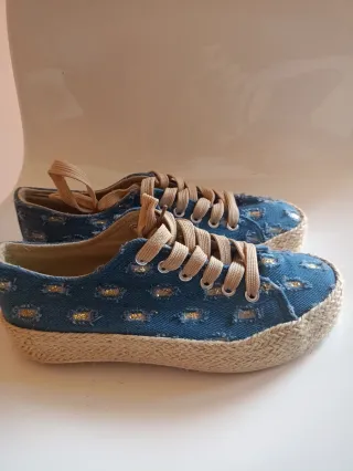 Scarpe donna jeans con glitter oro