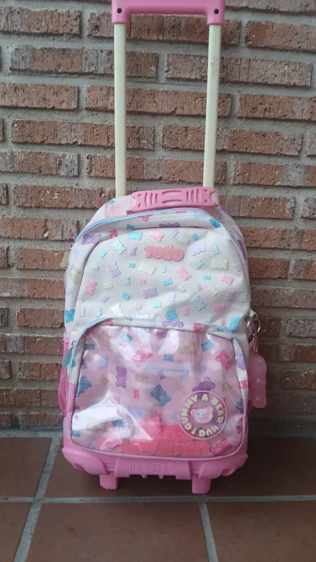 Mochila Totto con ruedas y diseño de ositos