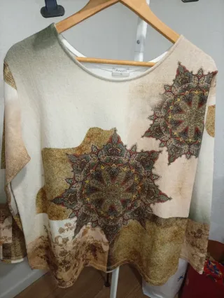 Jersey de lana estampado mandalay dorados