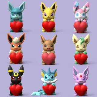 FIGURAS EVOLUCIONES DE EEVEE CHIBI CORAZÓN 3D