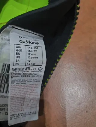 Neopreno Tribord Niño Talla 12 Verde/Negro