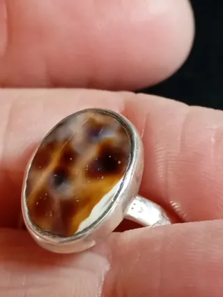 Anillo Plata Ley ágata musgosa sin pulir