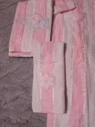 Accappatoio donna rosa e bianco, cotone