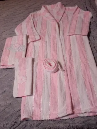 Accappatoio donna rosa e bianco, cotone