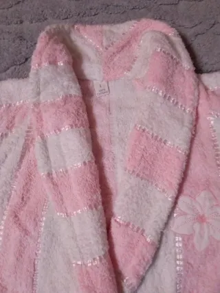 Accappatoio donna rosa e bianco, cotone