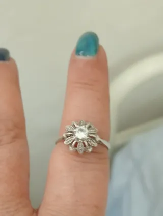 Anillo antiguo flor plata