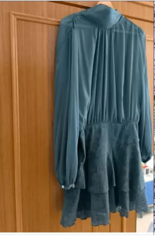 Vestido Zara gasa verde agua volantes