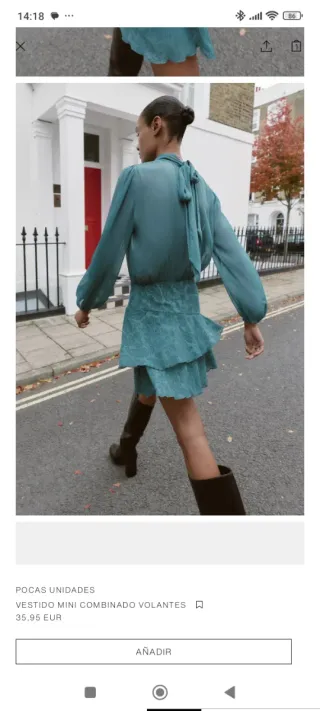 Vestido Zara gasa verde agua volantes