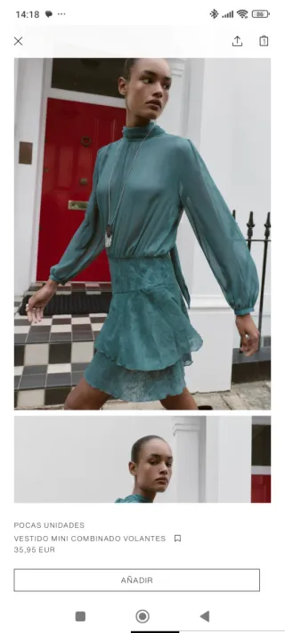 Vestido Zara gasa verde agua volantes