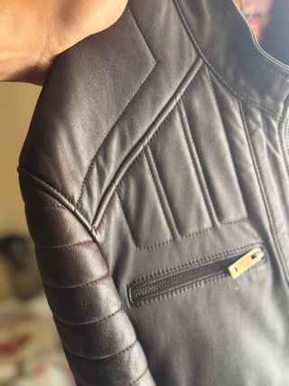 Chaqueta de piel auténtica marrón