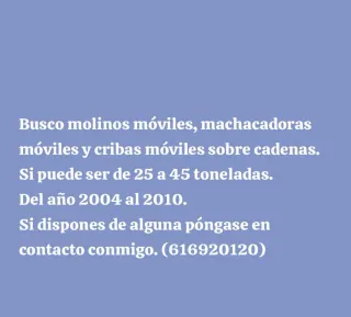 Molino, machacadora y criba movil sobre cadenas