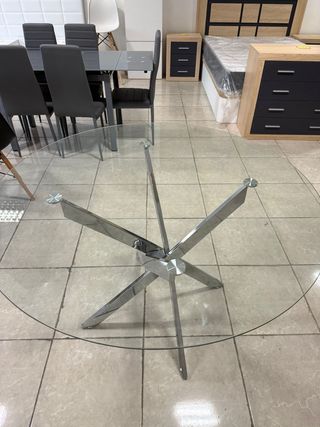 Mesa Comedor Redonda Cristal y Metal