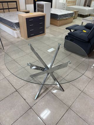 Mesa Comedor Redonda Cristal y Metal